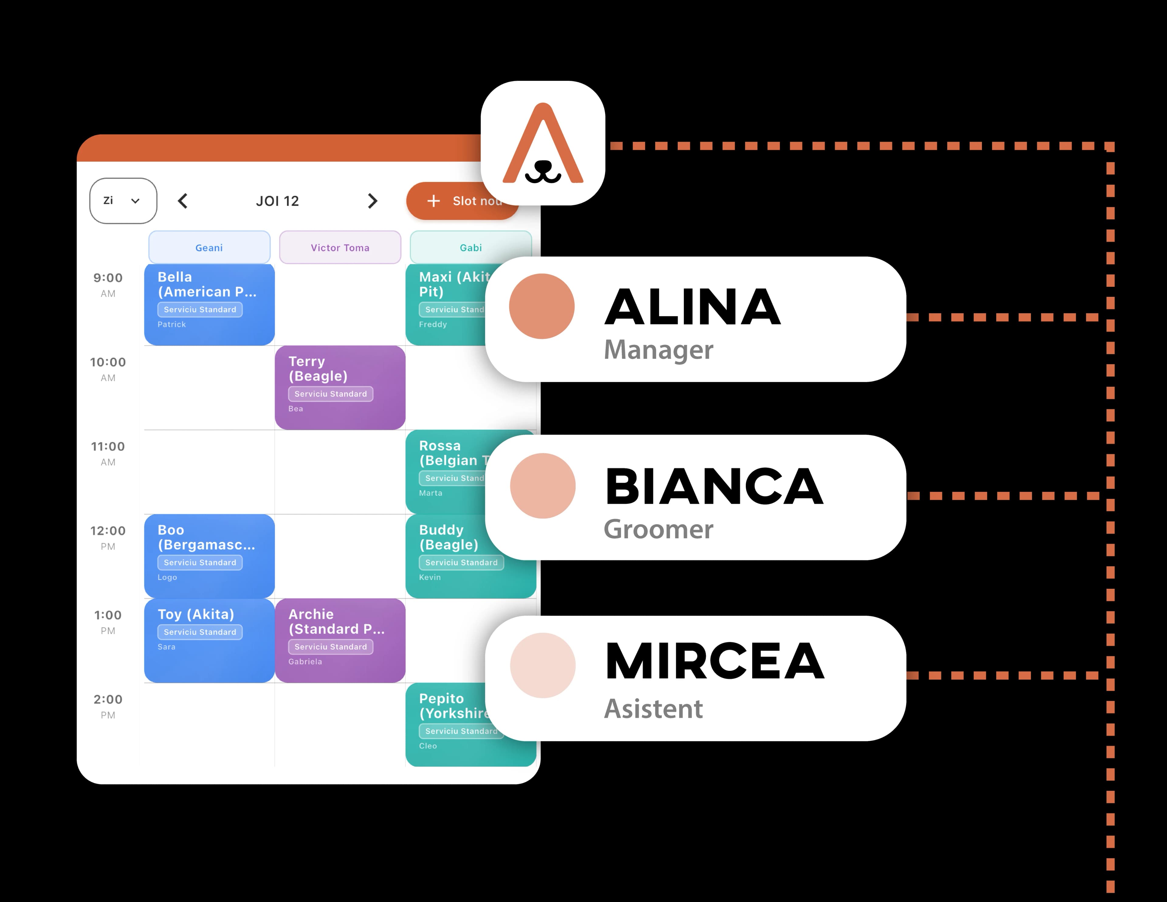 Calendar echipă cu programări în timp real